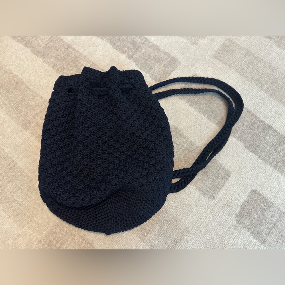 The Sak Retro Crochet Drawstring Backpack Navy